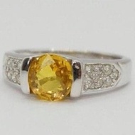 AAAA頂級黃藍寶石戒指 18K白金戒指 鑽石戒指 白金