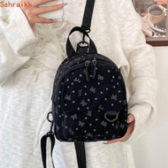 AXIOM Shoulder Bag, Sweet Heart Bow Print Corduroy Mini Backpack, Ins Style Lightweight Multi-compar
