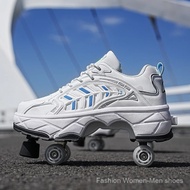 Unisex Roller Skates Large Four-Wheel Retractable Detachable Brake Deformation Shoes Comfort Lace Up