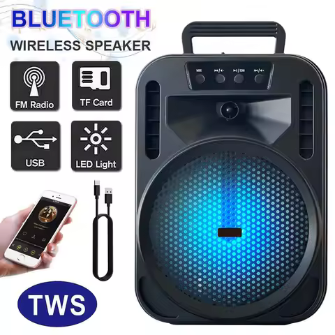 6.5' Portable Bluetooth Speaker Subwoofer Heavy Bass Sound System Party Led Light DJ Karaoke Outdoor