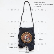 Tas Indian Wanita Pria - Kulit Sapi Asli - Hitam - Tas Lukis Rotan