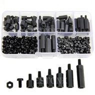 NICE 180pcs M3 Nylon Black Hex M-F Spacers Screws Nuts Assorted Kit Standoff New