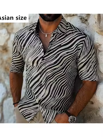 3D Printed Zebra Striped Shirt For Men Long Sleeve Casual Shirts Men's Spring Autumn Trendy Shirts W