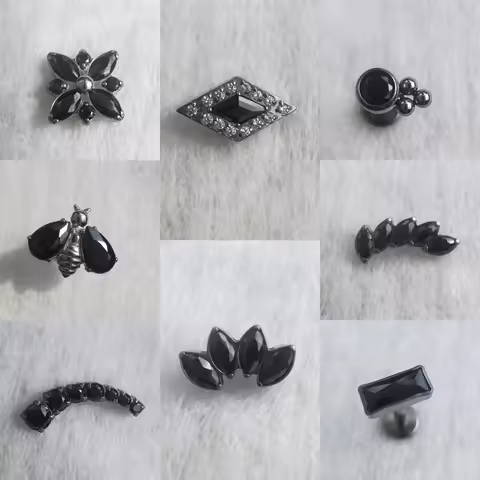 ASTM F136 Titanium Black CZ Labret Stud Earring Jewelry Lip Helix Cartilage Piercing Body Jewelry