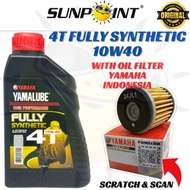 100% ORIGINAL YAMALUBE YAMAHA ENGINE OIL MINYAK HITAM 4T FULLY SYNTHETIC 10W40 WITH OIL FILTER (QR) 