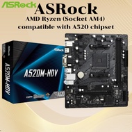ASRock A520M-HDV Motherboard AMD Ryzen 5000/4000/3000 AM4 Micro-ATX Ultra M.2 Triple Monitor Support