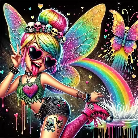 DIY Rainbow Punk Fairy Diamond Painting Skull Butterfly Rainbow Mosaic Handmade Art Exquisite Creati