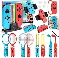 20-IN-1 Nintendo Switch Sports, Alltope Switch Sports Accessories Bundle for Nintendo Family Bundle Accessory with Tennis Racket, Fencing Grip, Golf Racket, Wrist Dance Bands Leg Strap, Charging Dock