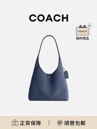 COACH Brooklyn 28 牛仔藍牛皮金色字母壓印手提包時尚百搭[平行進口]