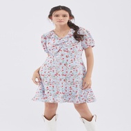 EP เดรสพิมพ์ลายดอกไม้แต่งระบาย ผู้หญิง สีฟ้า | Floral Print Ruffle Dress | 00793