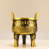 Chinese Vintage Bronze Dake Ding Incense Burner, Brass 3-Legged Tripod Cauldron Statue, Antique Engr