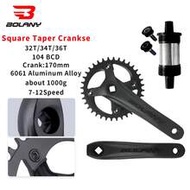 BOLANY Bicycle Square Taper Crankset MTB Chainring 104BCD Mountain Bike Chainring With Bottom Bracke