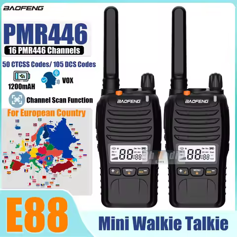Baofeng E88 Walkie Talkie PMR446 Mini Radio BF-E88 446.00625-446.19375MHz 16Channels 155 Sub-Codes H
