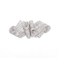 Art Deco Platinum, White Gold and Diamond Double Clip Brooch