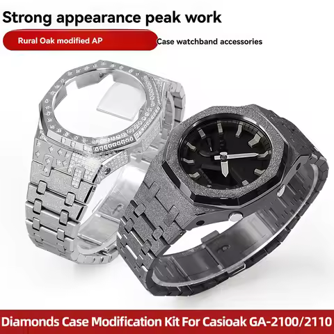 Luxury Diamonds Case Modification Kit For Casioak GA-2100/2110 series Watch Stainless Metal Case Str