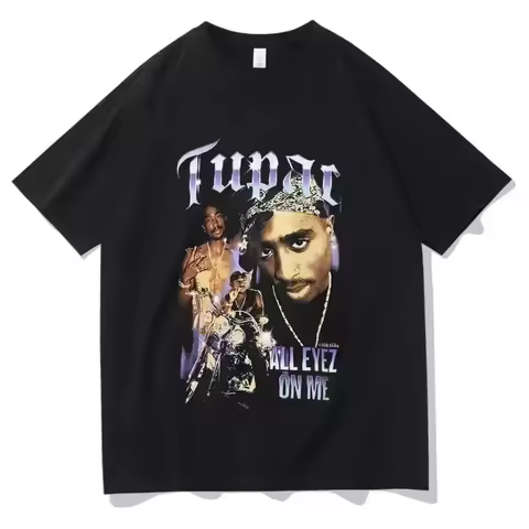Rap Singer Tupac 2pac Hip-hop Streetwear Oversized Sleeve T-shirt 2025 Summer Fashion Men's and Wome
