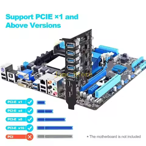 LX0B PCI-E USB3.0 Card 7-Port Type C (2) TypeA (5) FL1100 Chip 5Gbps without Additional Power Cables