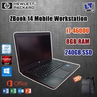 HP ZBook 14 Mobile Workstation i7-4th Gen / 14'' / 8GB/16GB RAM / 240GB/480GB SSD Laptop (Refurbished)