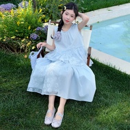 Children Clothes Girls Summer 2026 Blue Sleeveless Ruffle Asymmetric Shirt and Skirt Loose Breathabl