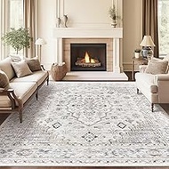 6x9 Area Rugs for Living Rooms, Stain Resistant Neutral Washable Rugs for Dining Rooms, Floral Vinta