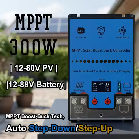 MPPT Buck Boost Solar Controller 10A 300W,12V-80V Input, 12V-88V Output,98% Tracking, for Lead-Acid/