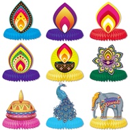 9 PCS Happy Diwali Honeycomb Centerpieces Diwali Decorations Deepavali Themed Table Toppers for Festival of Lights