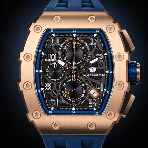 TSAR BOMBA TB8204Q Men's Chronograph Watch Seiko VK67 Quartz Sapphire Crystal 5ATM Waterproof Racing