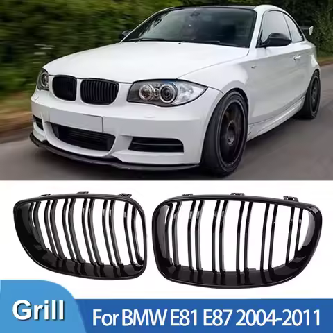 For BMW 1 Series E81 E87 2004-2011 Gloss Black Grills Cover Car Front Bumper Kindly Facelift M Style