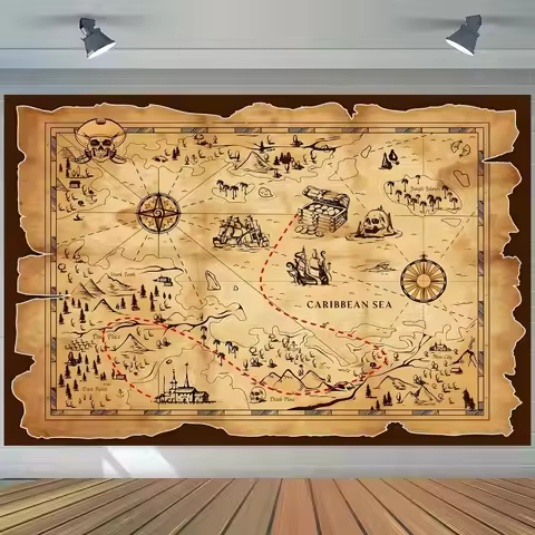 Pirate Treasure Map Pirate Photography Background Cloth Retro World Map Treasure Birthday Party Port