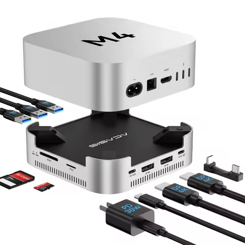 ACASIS 8 in 1 USB C Hub to DP 4K 144HZ Mac Mini M4 Docking Station with 16TB 40Gbps Dual Bay M.2 NVM