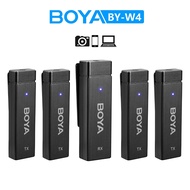 BOYA BY-W4 4-Channel Wireless Lavalier Lapel Microphone for iPhone Camera Samartphone Video Recording Podcast YouTube Streaming