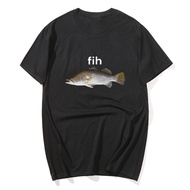 Men T-Shirts Fih Funny Misspelled Fish Meme Funny Pure Cotton Tee Shirt Short Sleeve T Shirt Crew Ne