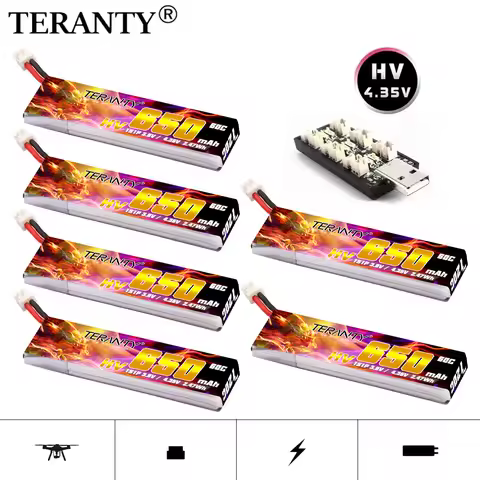 TREANTY 1S 650mAh 3.8V 60C/120C 4.35V HV Lipo battery + Charger PH2.0 Plug for Tinyhawk Snapper7 E01