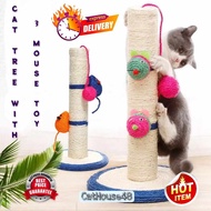 [CatHouse48] Cat Tree with 3 Mouse Toys Scratches Stand Sisal Tower With Hanging Ball