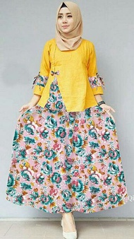 Baju Muslim Setelan Kulot Rok Wanita Motif Cantik Marisa Set Mustard