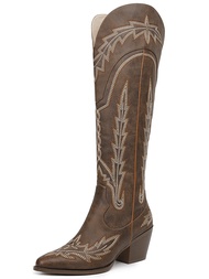 Women Knee High Cowboy Cowgirl Boots Western Country Embroidery Style