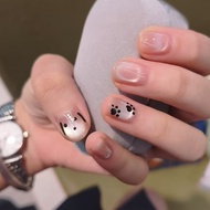 Wearing Nails Short Nails Nude Pink Cute Cute Dog Pattern Manicure Nails Cute Girl Heart Pre-Made Na