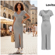 Lovito Women's Casual Plain Split Front Dress L108ED610