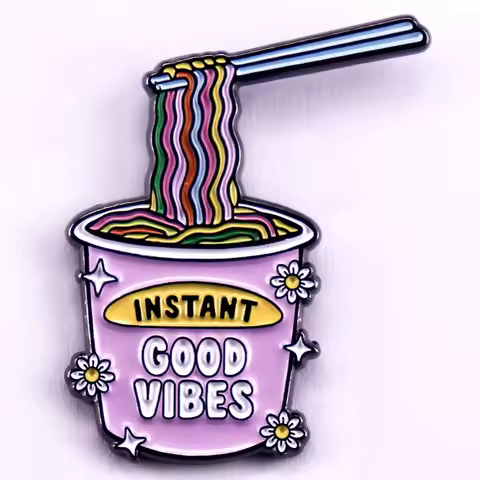 Good Vibes Enamel Pin Food Noodle Brooch Badge Food Lover Gifts Jewelry Accessory