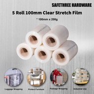 (5 Roll) 100mm x 200g Clear Stretch Film/ Wrapping Firm/ Plastic Pallet Wrap/ Hand Roll Pallet Stret