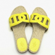 HERMES 檸檬黃豬鼻子草編鞋底拖鞋 36號 98新配件塵袋