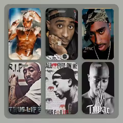 Rapper Tupac Retro Style ID Card Holder Neck Strap Pendant Door Badge Holder Lanyards Keychain Work 