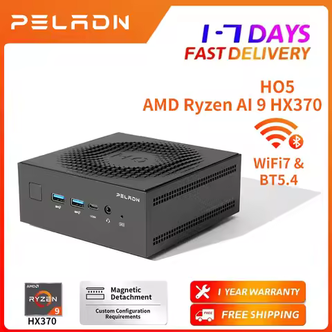 PELADN Mini PC,AMD Ryzen AI 9 HX 370,24GB LPDDR5X/1TB PCIe 4.0 SSD,Dual 2.5G LAN,USB4 20Gbps Type-C/