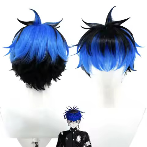 Game Hundred Line Cosplay Omokage Yugamu Short Black Blue Mixed Wig