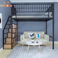 Loft Bed Iron Bed Frame Stair Storage Space Single Bed Apartment Dormitory Bunk Bed wuyanmin2.sg