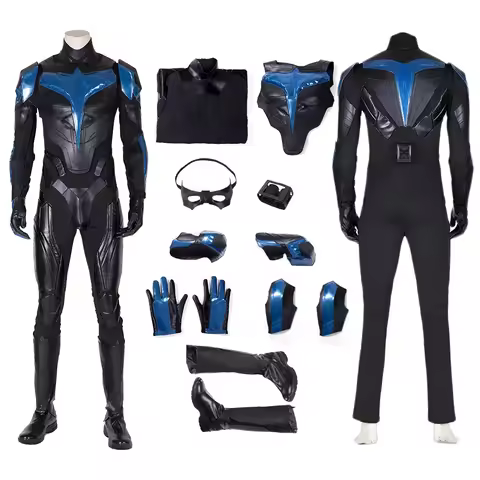 Men's Nightwing Leather Costume Adult Mens Dick Grayson Halloween Cosplay Outfits Full Set with Eye 