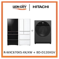Hitachi R-WXC670KS-XK/XW (Crystal White) Multi Door Refrigerator (500l)+Hitachi BD-D120XGV Front Load Washer Dryer 12/8K