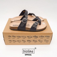 PUK06 - Dép Đế Trấu BIOLINE Official Quai Da Pu Đan Chéo Xỏ Ngón Lót Pu Kem Chống Nước