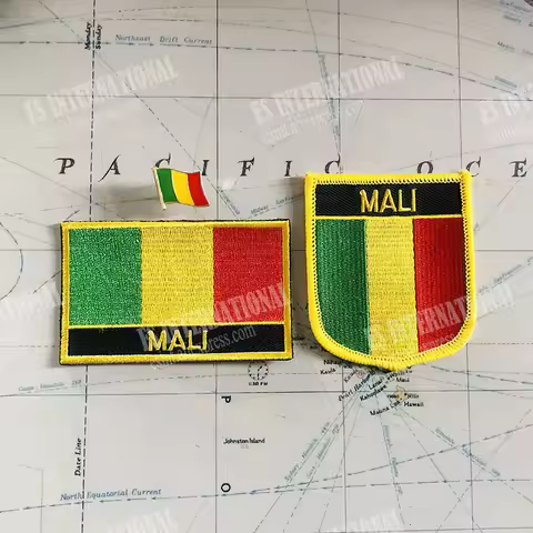 MALI National Flag Embroidery Patches Badge Shield And Square Shape Pin One Set On The Cloth Armband