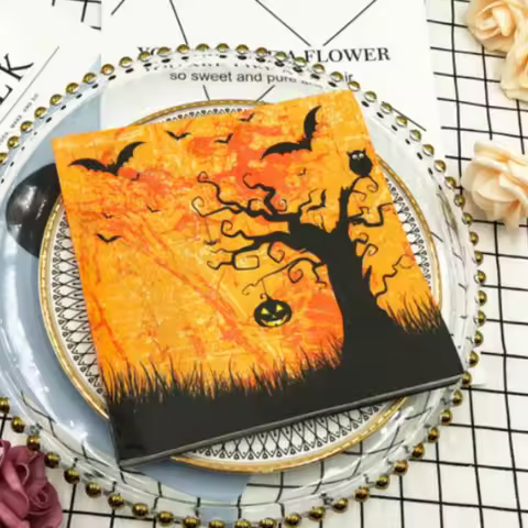 10/20pcs 33cm 2-Ply Halloween Party Decoration Paper Black Bat Owl Napkin Halloween Elements Wine Gl